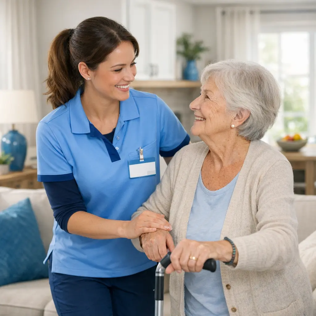 Woman helps senior lady